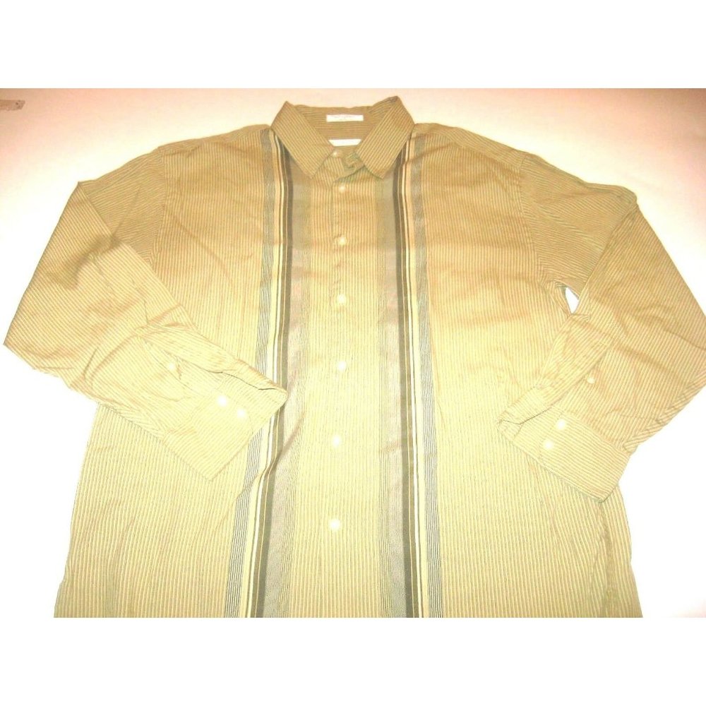 Geoffrey Beene L/S Dress Shirt Size Large Green With Green/Brown Stripes…